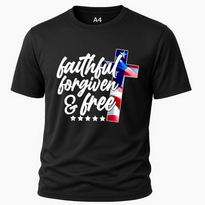 Faithful Forgiven and Free USA American Flag Cross Cooling Performance Crew T-Shirt