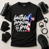 Faithful Forgiven and Free USA American Flag Cross Cooling Performance Crew T-Shirt