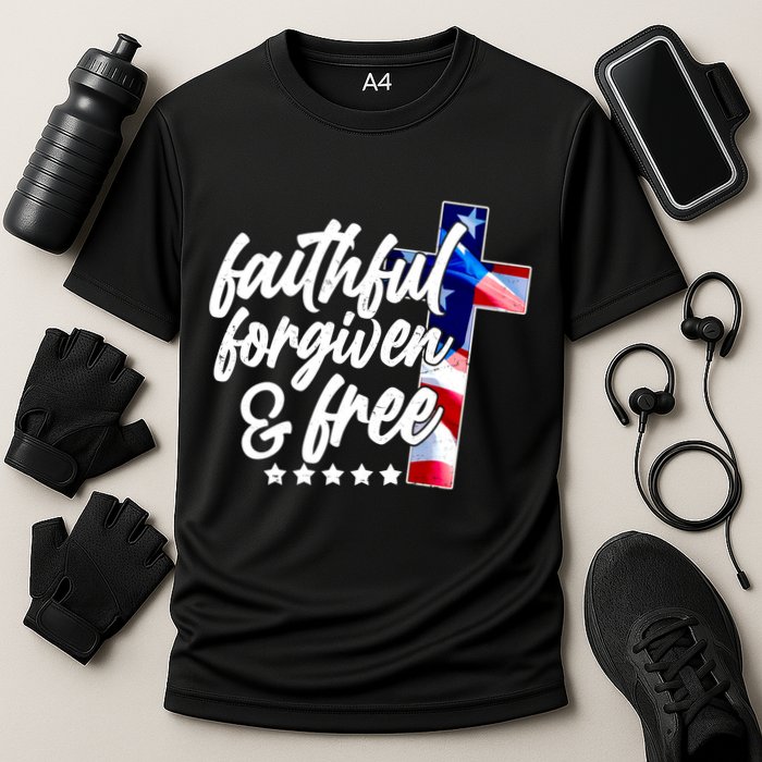 Faithful Forgiven and Free USA American Flag Cross Cooling Performance Crew T-Shirt