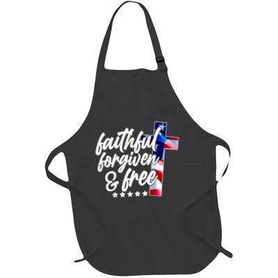 Faithful Forgiven and Free USA American Flag Cross Full-Length Apron With Pockets