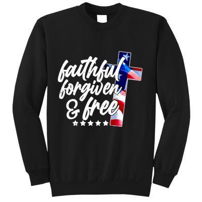 Faithful Forgiven and Free USA American Flag Cross Sweatshirt