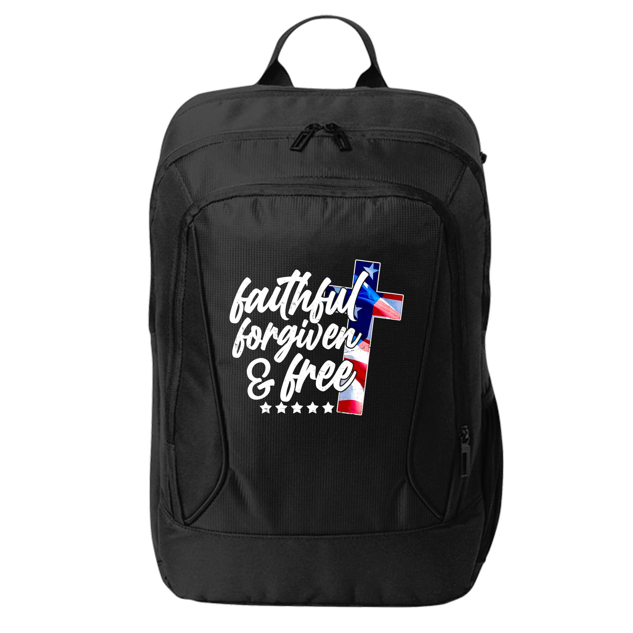 Faithful Forgiven and Free USA American Flag Cross City Backpack