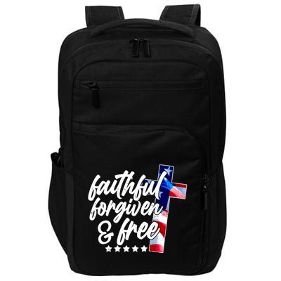 Faithful Forgiven and Free USA American Flag Cross Impact Tech Backpack