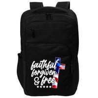 Faithful Forgiven and Free USA American Flag Cross Impact Tech Backpack