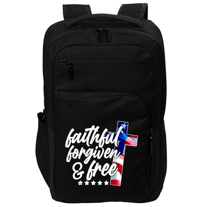 Faithful Forgiven and Free USA American Flag Cross Impact Tech Backpack