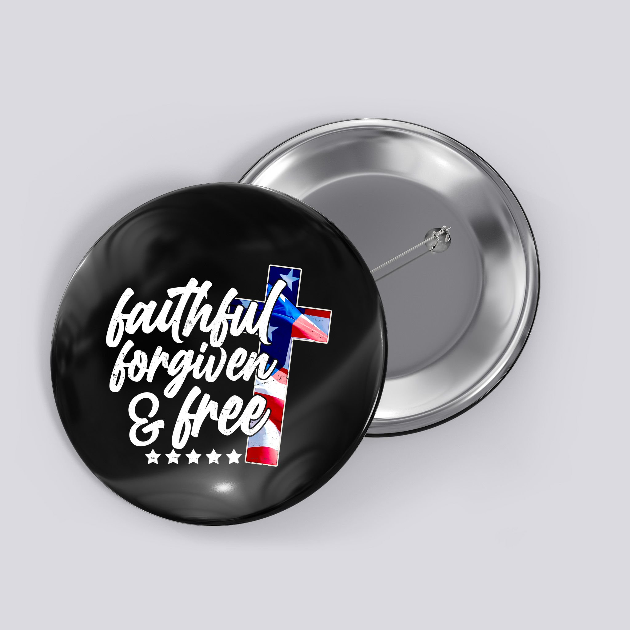 Faithful Forgiven and Free USA American Flag Cross Button