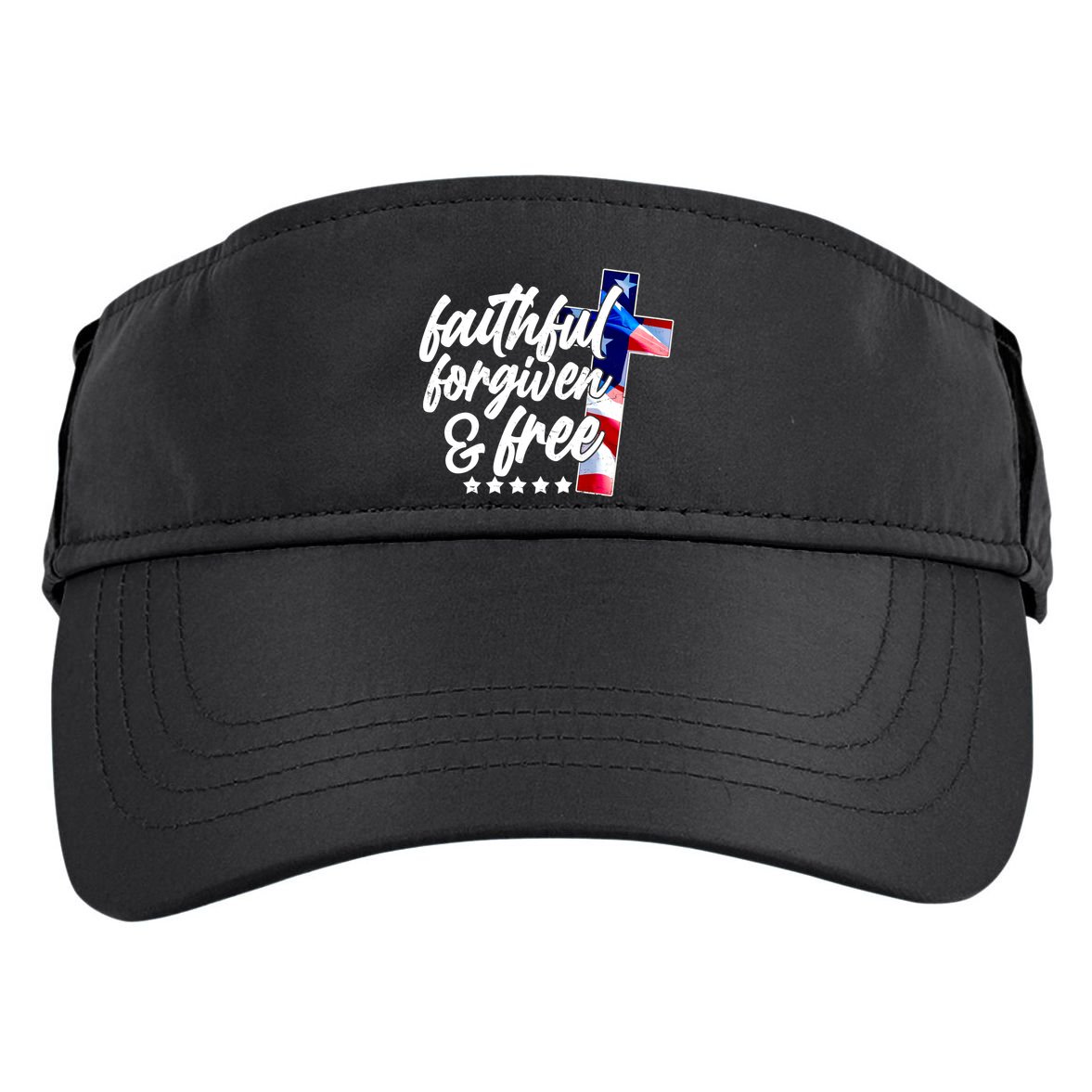 Faithful Forgiven and Free USA American Flag Cross Adult Drive Performance Visor