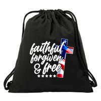 Faithful Forgiven and Free USA American Flag Cross Drawstring Bag