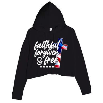 Faithful Forgiven and Free USA American Flag Cross Crop Fleece Hoodie