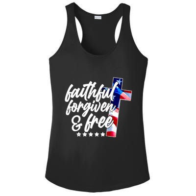 Faithful Forgiven and Free USA American Flag Cross Ladies PosiCharge Competitor Racerback Tank