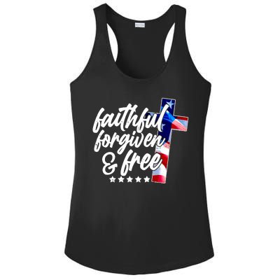 Faithful Forgiven and Free USA American Flag Cross Ladies PosiCharge Competitor Racerback Tank