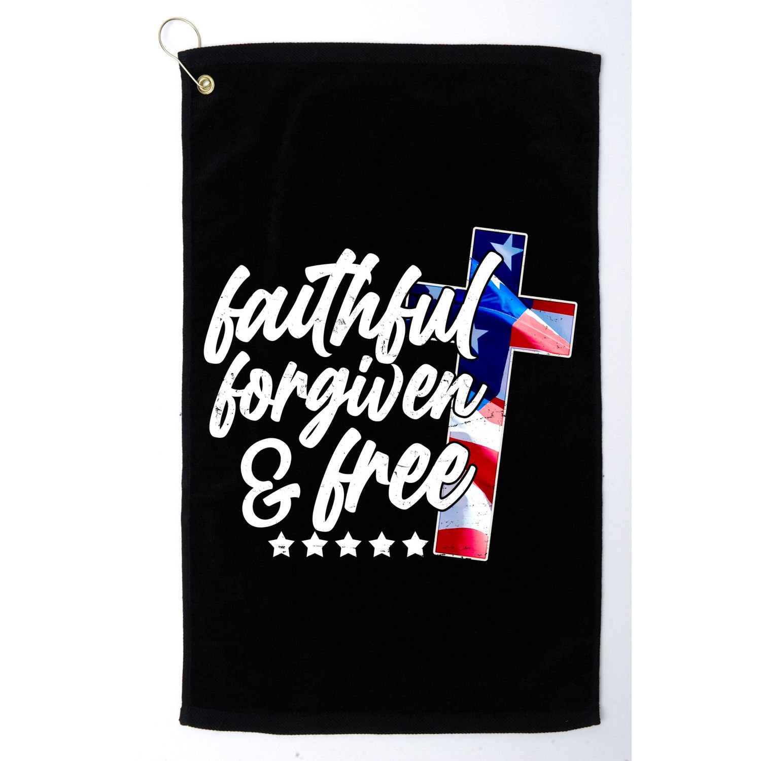 Faithful Forgiven and Free USA American Flag Cross Golf Towel