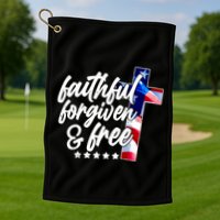 Faithful Forgiven and Free USA American Flag Cross Golf Towel