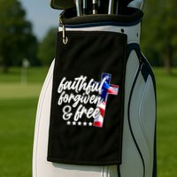 Faithful Forgiven and Free USA American Flag Cross Golf Towel