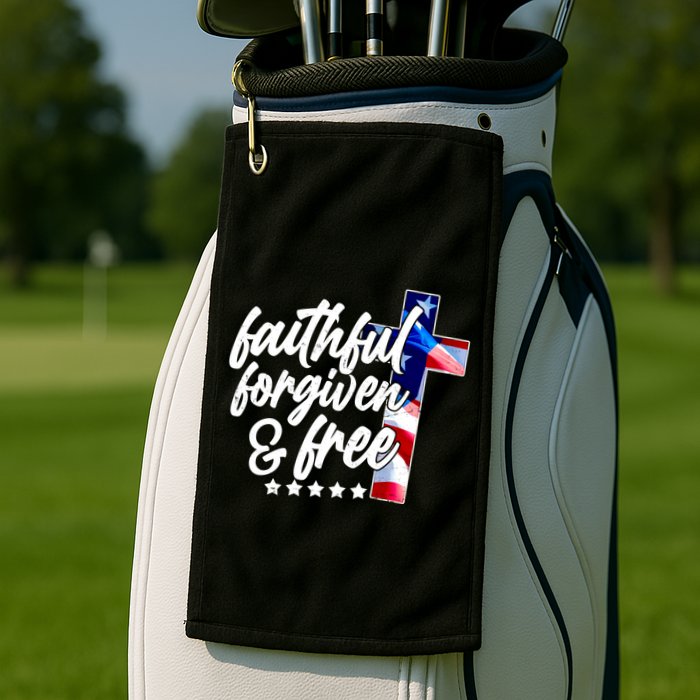 Faithful Forgiven and Free USA American Flag Cross Golf Towel