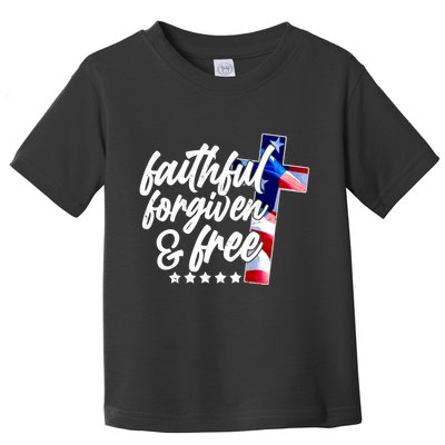 Faithful Forgiven and Free USA American Flag Cross Toddler T-Shirt