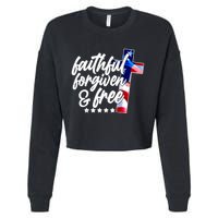Faithful Forgiven and Free USA American Flag Cross Cropped Pullover Crew