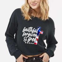 Faithful Forgiven and Free USA American Flag Cross Cropped Pullover Crew