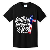 Faithful Forgiven and Free USA American Flag Cross Kids T-Shirt