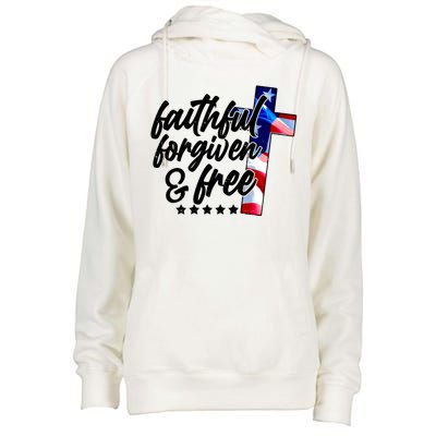 Faithful Forgiven and Free USA American Flag Cross Womens Funnel Neck Pullover Hood