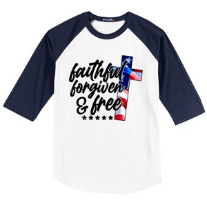 Faithful Forgiven and Free USA American Flag Cross Baseball Sleeve Shirt