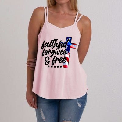 Faithful Forgiven and Free USA American Flag Cross Women's Strappy Tank