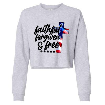 Faithful Forgiven and Free USA American Flag Cross Cropped Pullover Crew