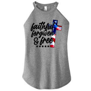 Faithful Forgiven and Free USA American Flag Cross Women’s Perfect Tri Rocker Tank