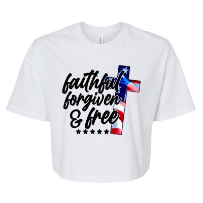 Faithful Forgiven and Free USA American Flag Cross Bella+Canvas Jersey Crop Tee