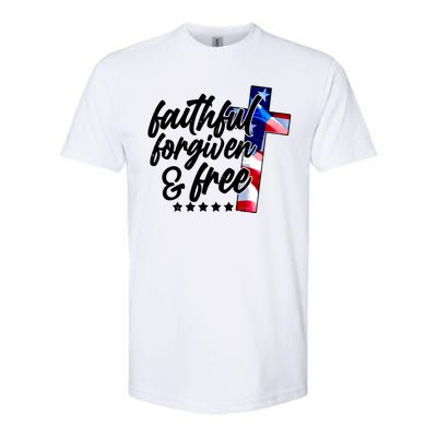 Faithful Forgiven and Free USA American Flag Cross Softstyle® CVC T-Shirt