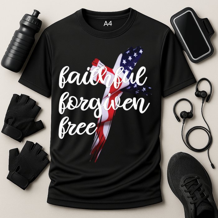 Faithful Forgiving Free American Cross  Cooling Performance Crew T-Shirt