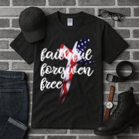 Faithful Forgiving Free American Cross  Tall T-Shirt