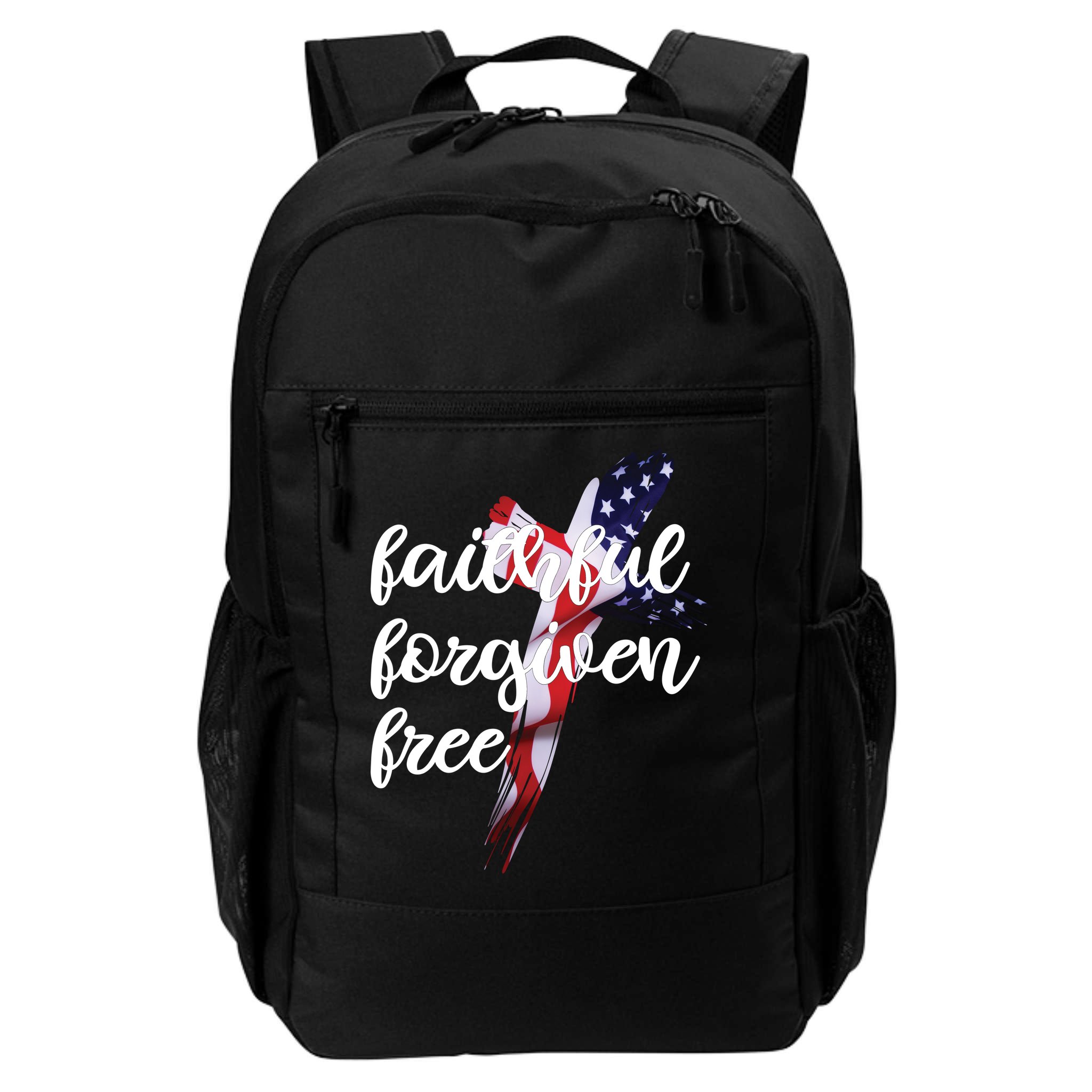Faithful Forgiving Free American Cross  Backpack
