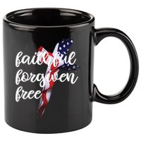Faithful Forgiving Free American Cross  11oz C Handle Ceramic Mug