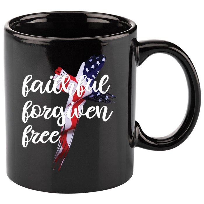 Faithful Forgiving Free American Cross  11oz C Handle Ceramic Mug