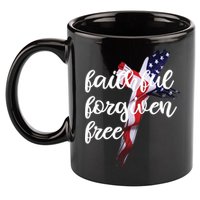 Faithful Forgiving Free American Cross  11oz C Handle Ceramic Mug