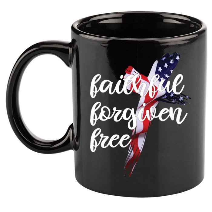 Faithful Forgiving Free American Cross  11oz C Handle Ceramic Mug