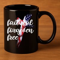 Faithful Forgiving Free American Cross  11oz C Handle Ceramic Mug