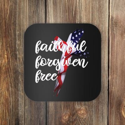 Faithful Forgiving Free American Cross  Coaster