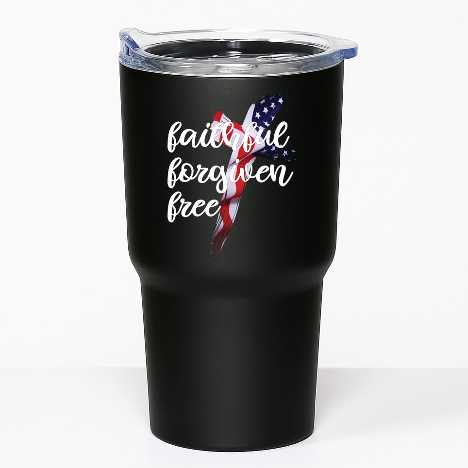 Faithful Forgiving Free American Cross  Tumbler
