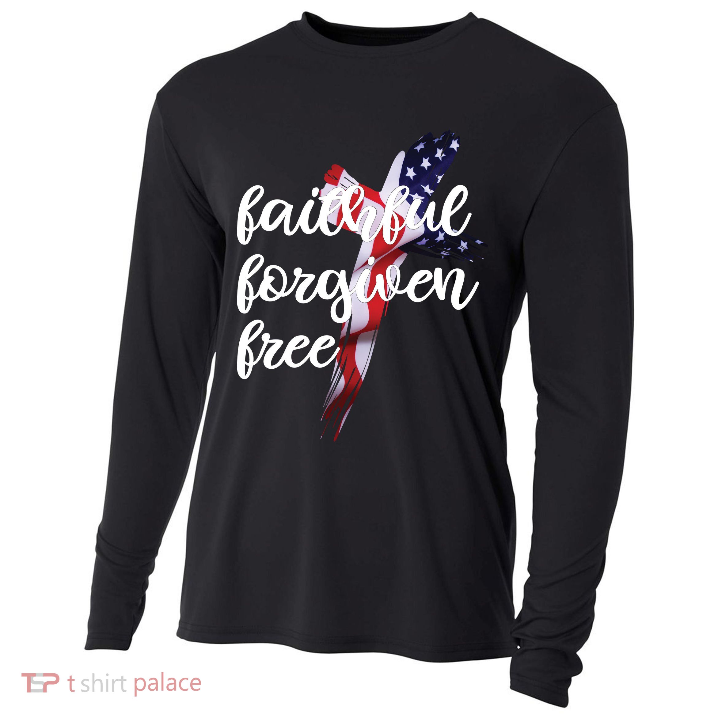 Faithful Forgiving Free American Cross  Cooling Performance Long Sleeve Crew