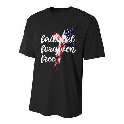 Faithful Forgiving Free American Cross  Youth Performance Sprint T-Shirt