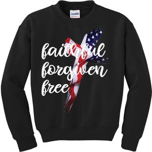 Faithful Forgiving Free American Cross  Kids Sweatshirt