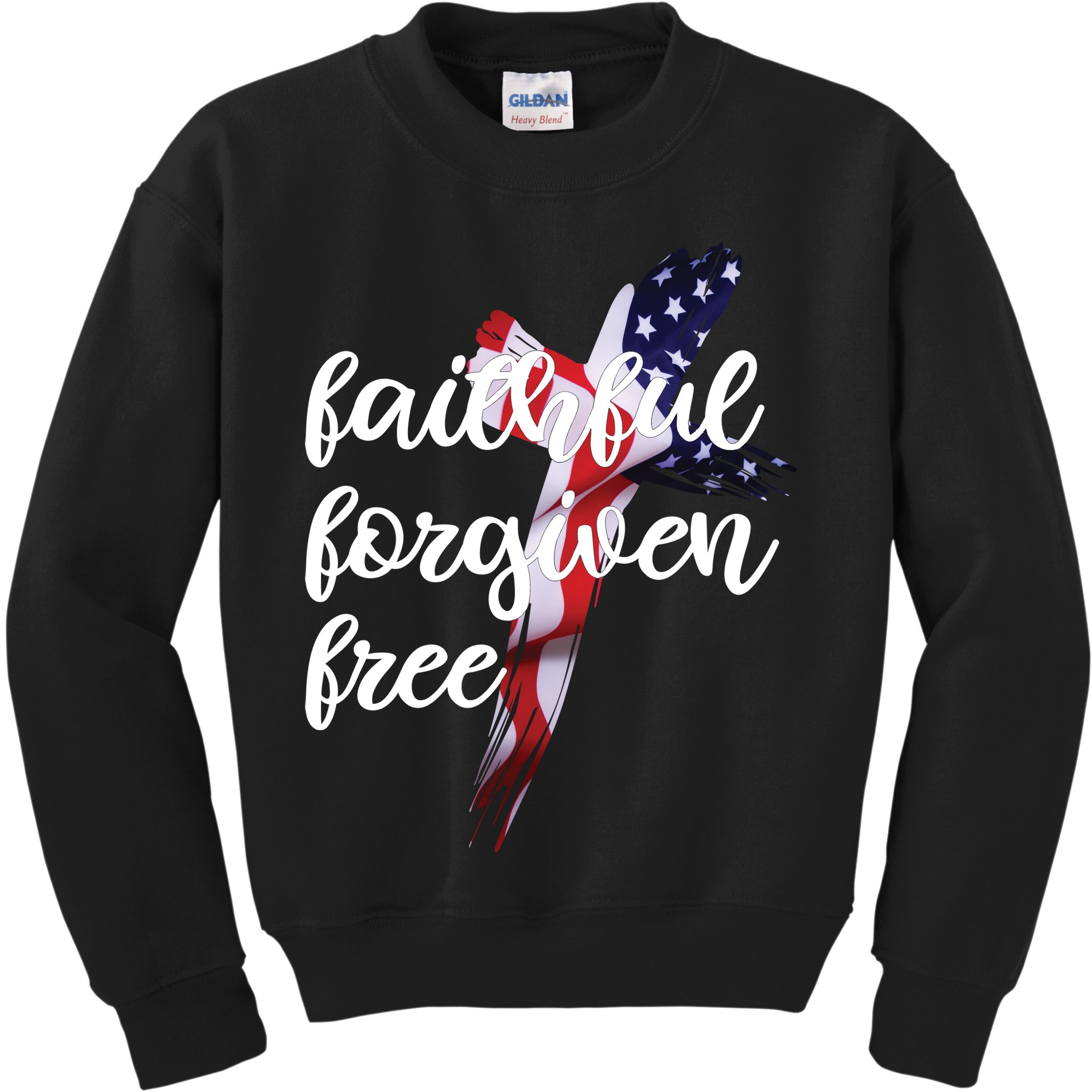 Faithful Forgiving Free American Cross  Kids Sweatshirt