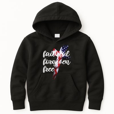 Faithful Forgiving Free American Cross  Kids Hoodie