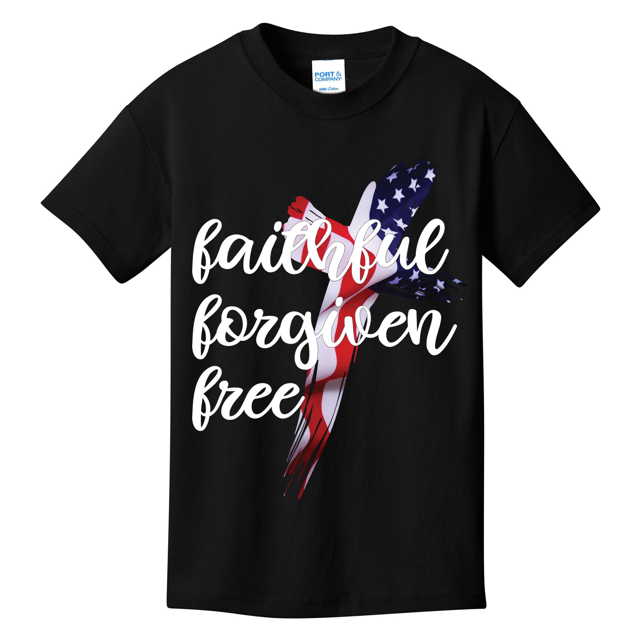 Faithful Forgiving Free American Cross  Kids T-Shirt