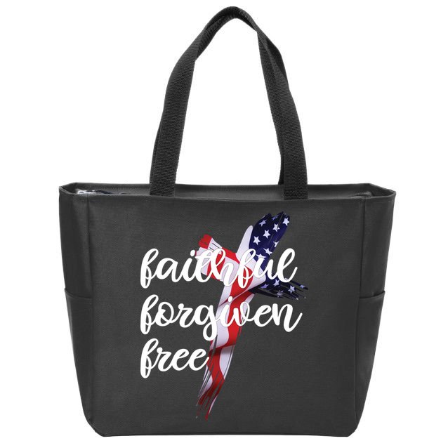 Faithful Forgiving Free American Cross  Zip Tote Bag