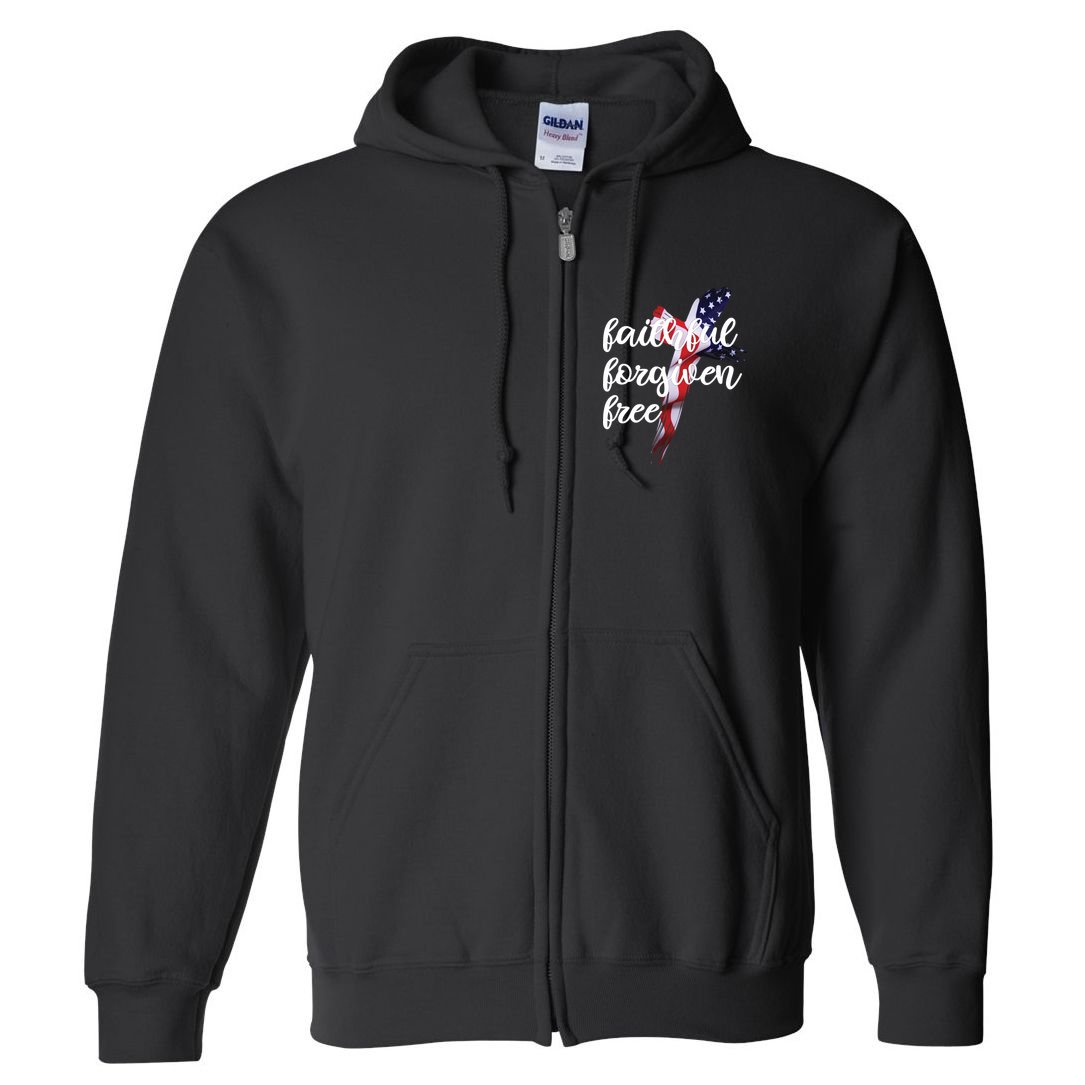 Faithful Forgiving Free American Cross  Full Zip Hoodie
