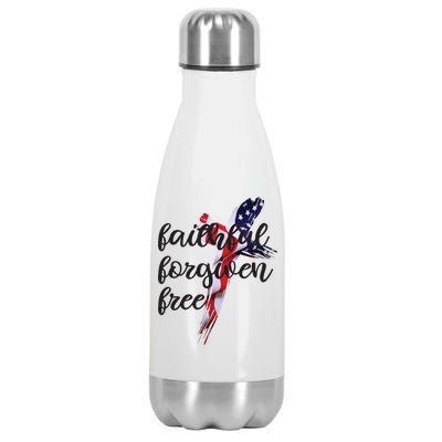 Faithful Forgiving Free American Cross  Stainless Steel Insulated Water Bottle