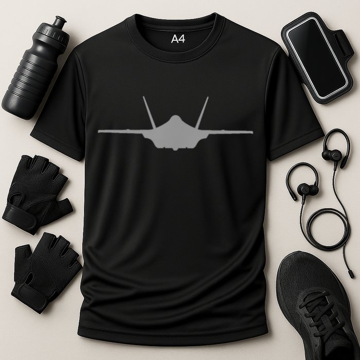 F35 A JSF Lightning II Aircraft Silhouette And Tri View Performance Shirt